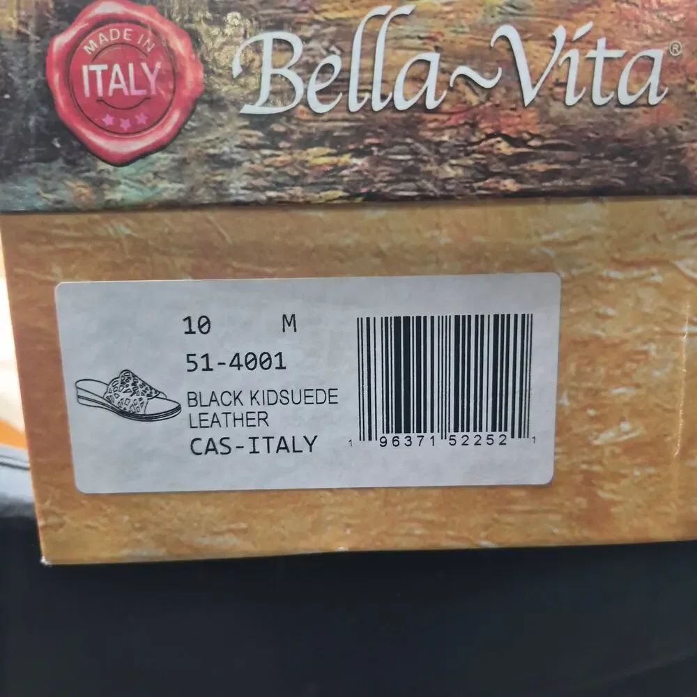 NEW Bella Vita Women's Cas-Italy Wedge Sandal, Black Kidsuede Leather SIZE 10
